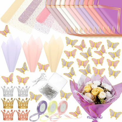 Qilery 334 Pc Flower Wrapping Paper Set Waterproof Floral Butterfly Fresh Color