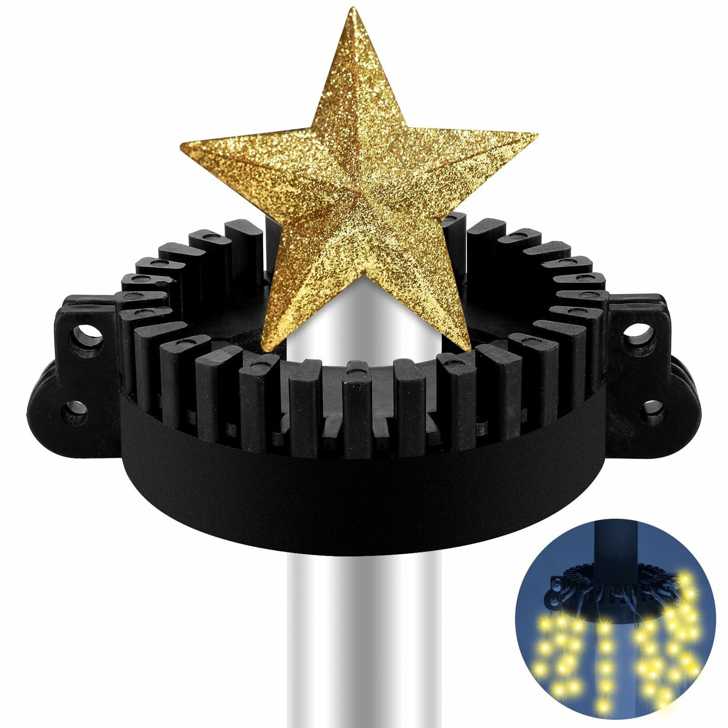 Menkxi Christmas Tree Flag Pole Mega Topper Light Hook Gold 7x5x1.75 Inch