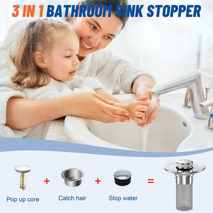 Vakabiu Bathroom Sink Drain Strainer Hair Catcher Stainless Steel 2PCS