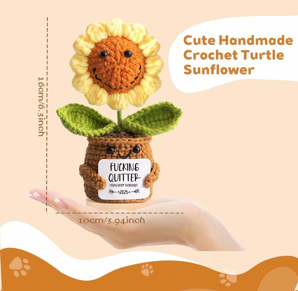 ZCLOMOLC Happy Retirement Gifts Sunflower Crochet Doll Decoration Yellow
