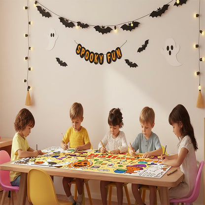 Artlunar Halloween Giant Coloring Poster Witch Ghost Bat Orange 31x72 Inch