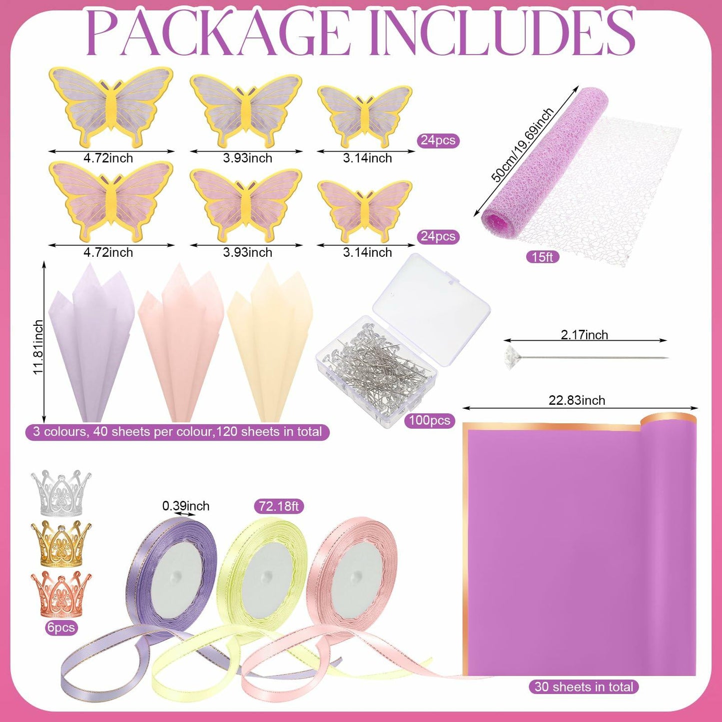 Qilery 334 Pc Flower Wrapping Paper Set Waterproof Floral Butterfly Fresh Color