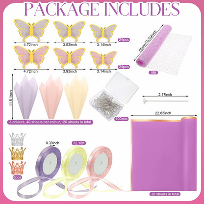 Qilery 334 Pc Flower Wrapping Paper Set Waterproof Floral Butterfly Fresh Color