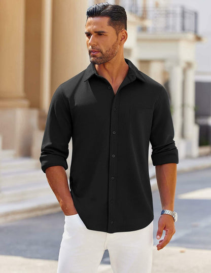 COOFANDY Men's Button Down Shirt Long Sleeve Pocket White Size XXL