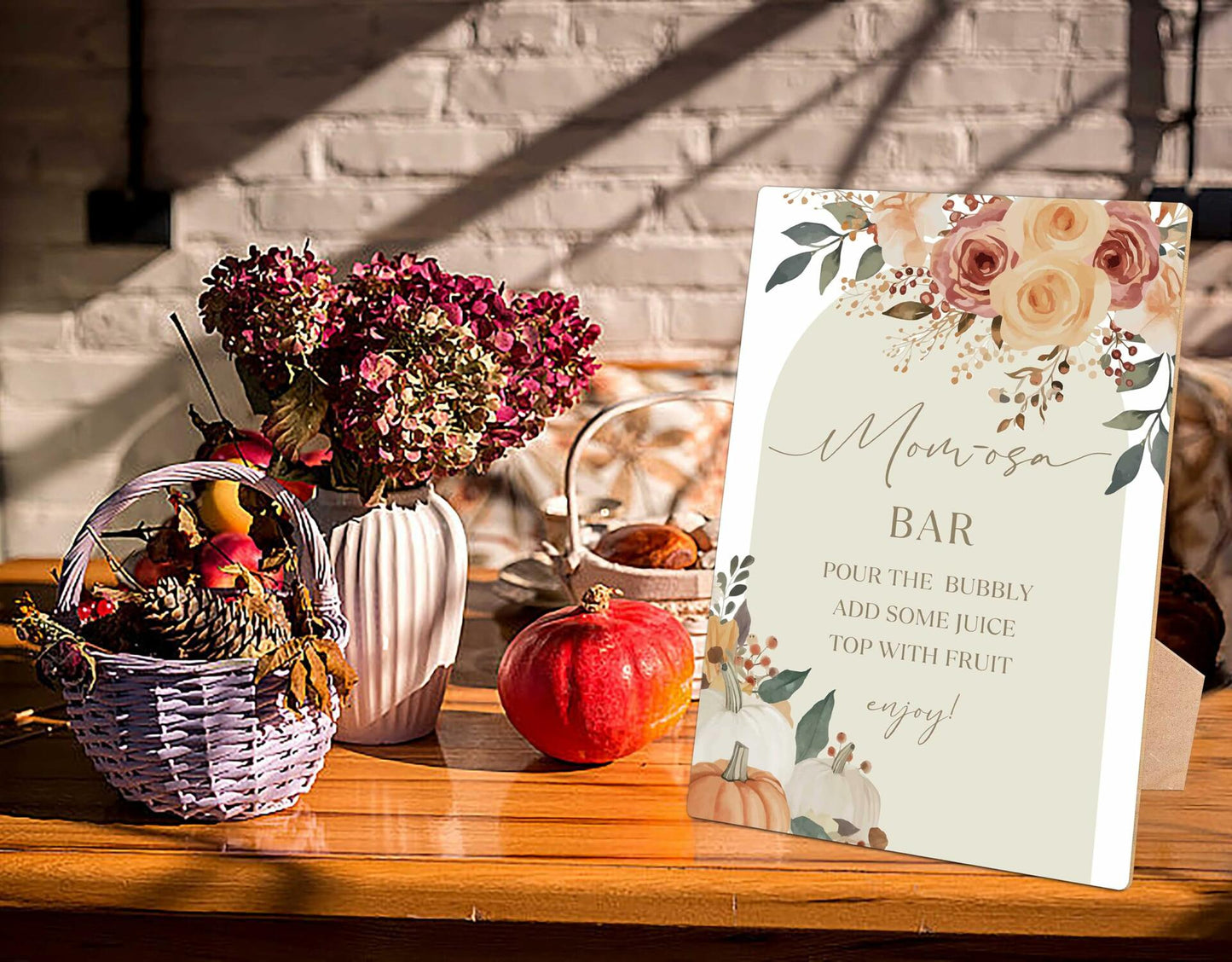 Serach Pumpkin Baby Shower Table Sign Wooden Stand Fall Floral YD21