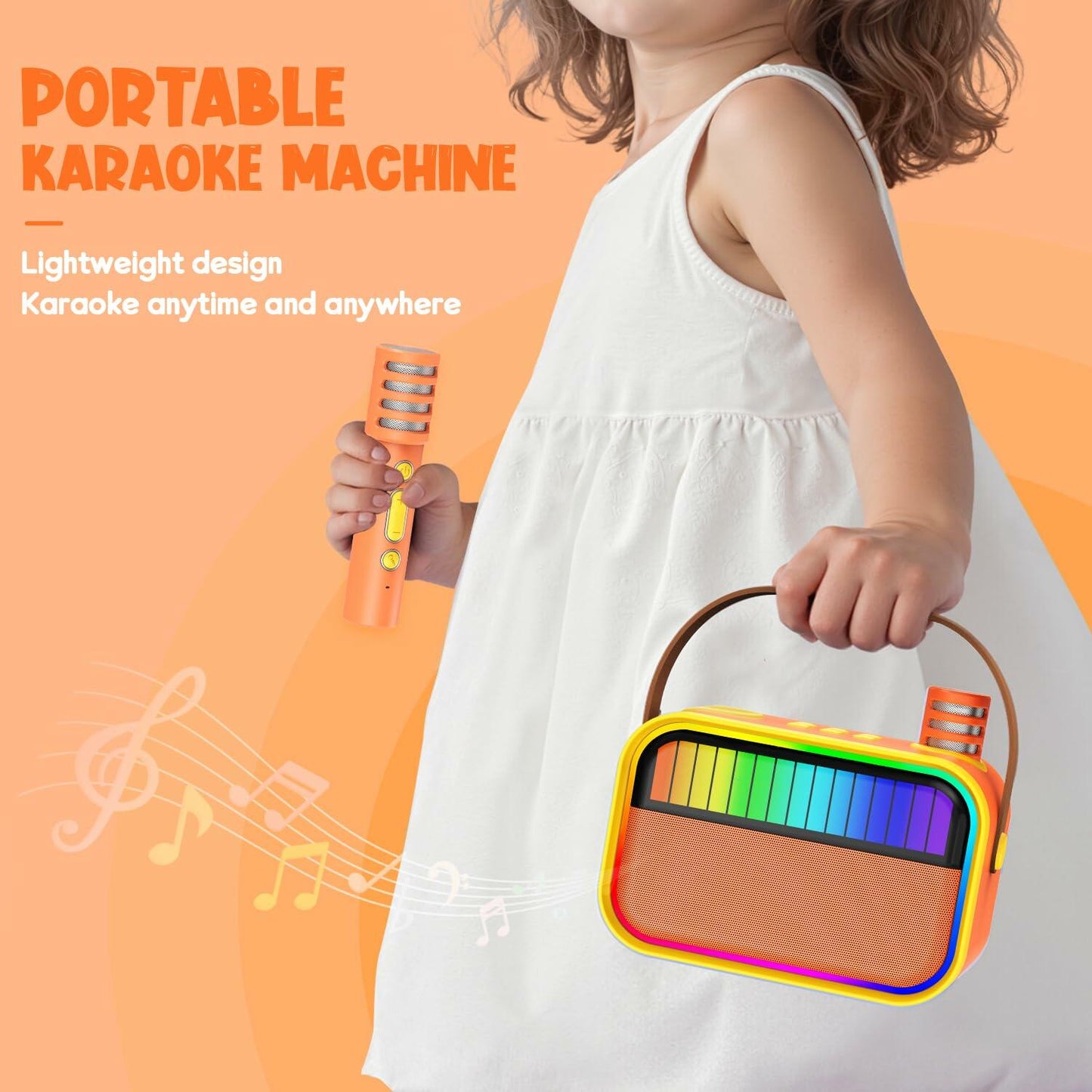 VERKB Karaoke Machine for Kids Portable Bluetooth Speaker 2 Mics Orange