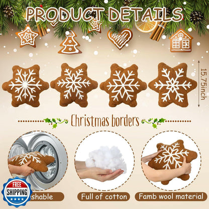 HunnmingRe 4 Pcs Christmas Snowflake Plush Throw Pillows Caramel Color