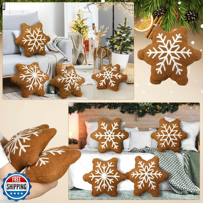 HunnmingRe 4 Pcs Christmas Snowflake Plush Throw Pillows Caramel Color