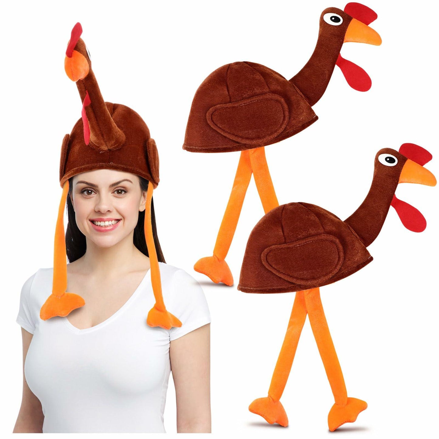 Jamntower 2Pcs Thanksgiving Turkey Hat Adults Dark Brown Adjustable Size 60cm