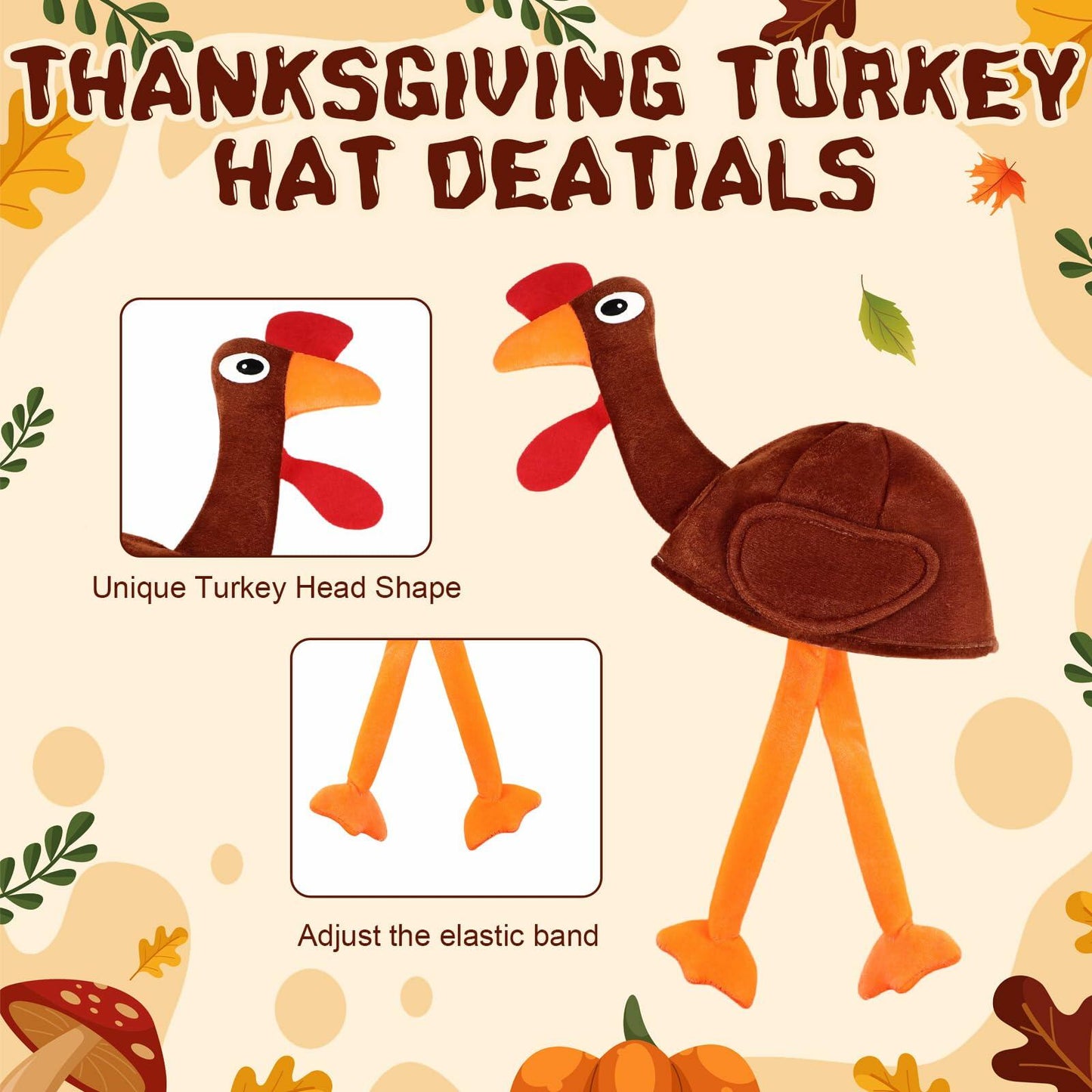 Jamntower 2Pcs Thanksgiving Turkey Hat Adults Dark Brown Adjustable Size 60cm