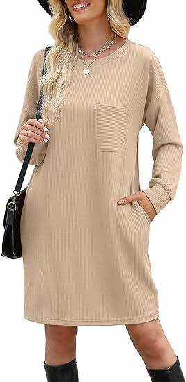 WIHOLL Women's Elegant Long Sleeve Mini Dress Khaki Size S