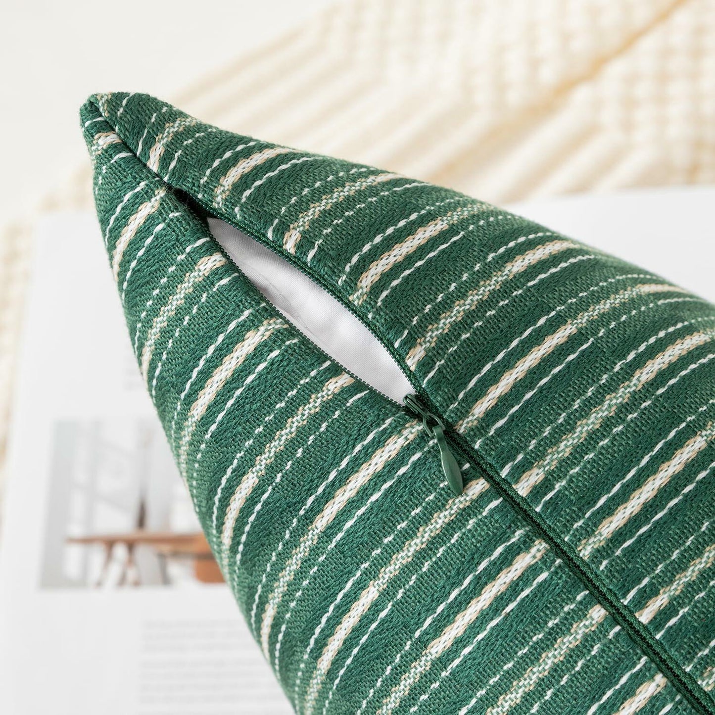 K KEVIN TEXTILE Boho Woven 18x18 Pillow Covers Set of 2 Dark Green