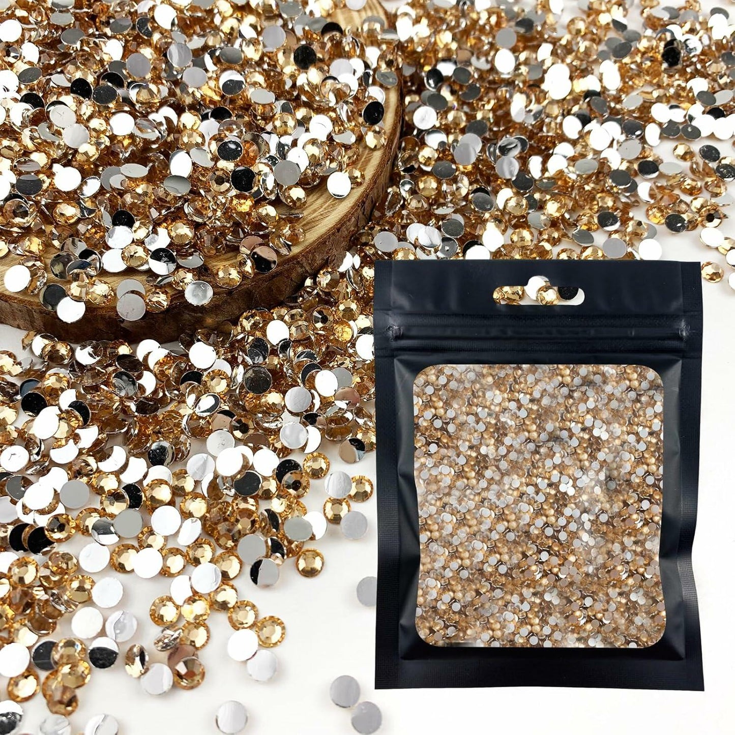 CLRDIVA 5000pcs 3MM Gold Yellow Round Resin Flatback Rhinestones