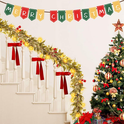 HUZIYAHAN 9FT Christmas Mistletoe Garland with 30 LED Lights Red Berry