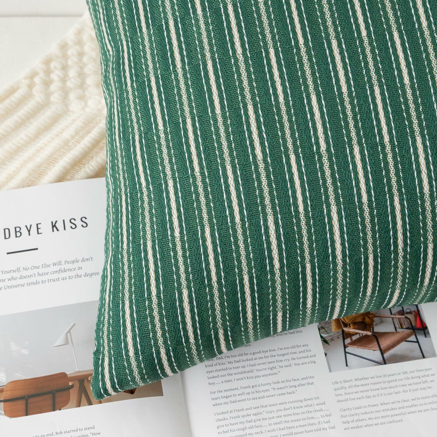 K KEVIN TEXTILE Boho Woven 18x18 Pillow Covers Set of 2 Dark Green