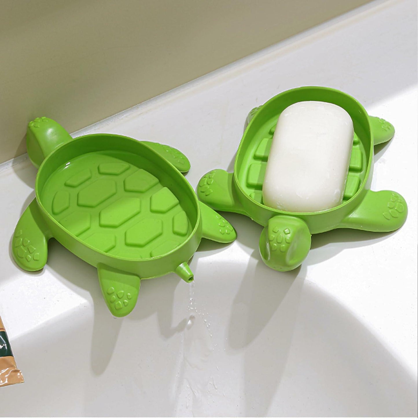 2 Pack Tortoise Soap Dishes Soap Holder with Drain Green Bathroom Kitchen