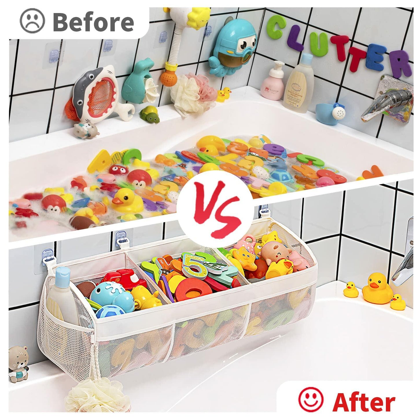 Austion 3 Compartment Horizontal Bath Toy Organizer Large White Mesh