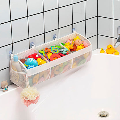 Austion 3 Compartment Horizontal Bath Toy Organizer Large White Mesh