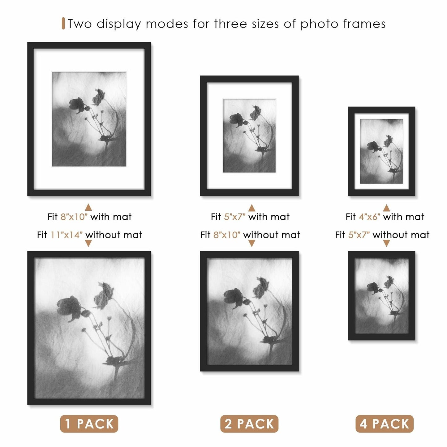 YiTanli Glass Collage Picture Frames 7 Pack Multi Sizes 11x14 8x10 5x7 Black