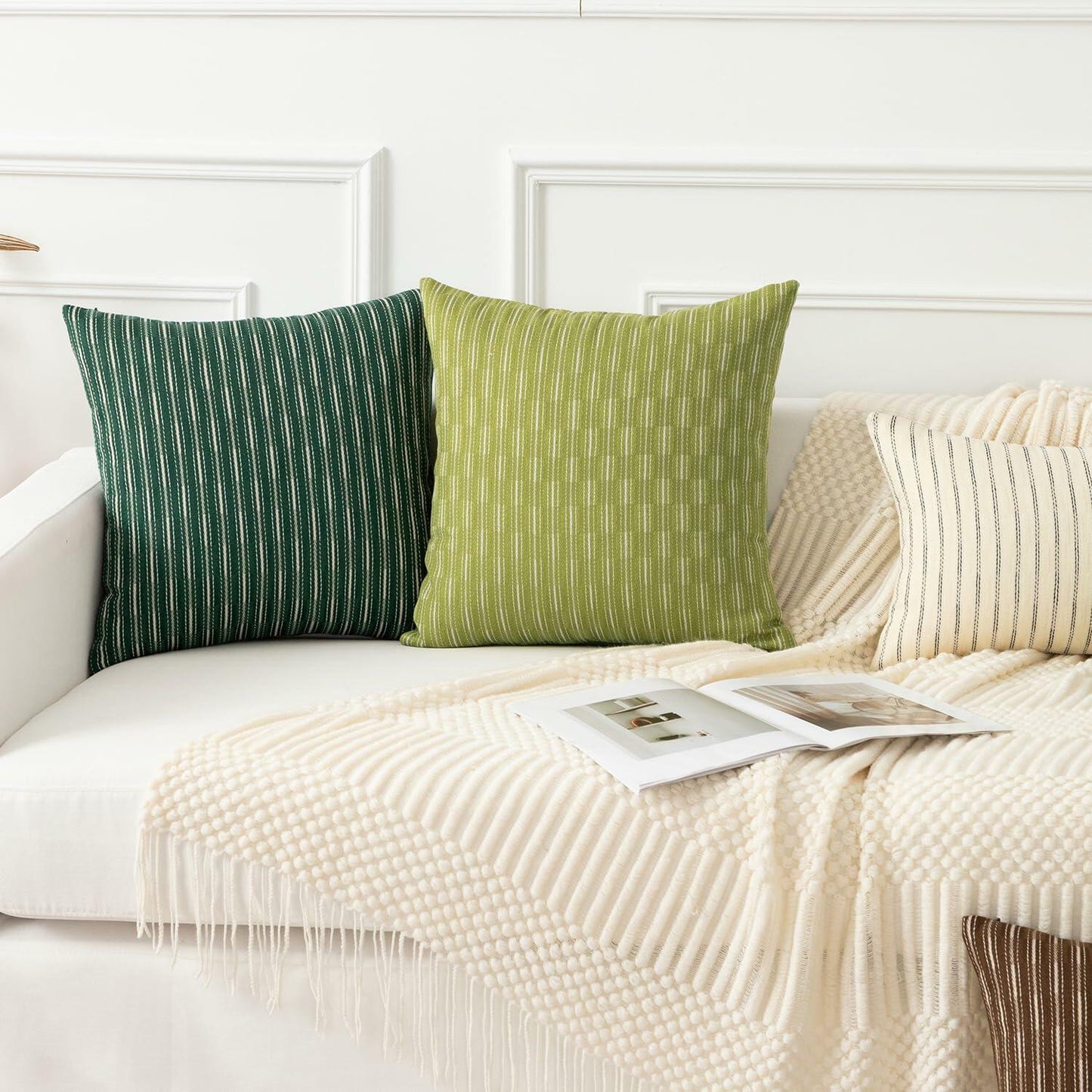 K KEVIN TEXTILE Boho Woven 18x18 Pillow Covers Set of 2 Dark Green