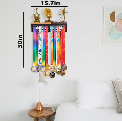 Datoua Medal Hanger Display & Trophy Shelf Combo 5.3" Deep Metal Black