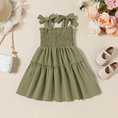 Neutocd Toddler Girls Sleeveless Summer Dress Solid Green Size 5-6 Years