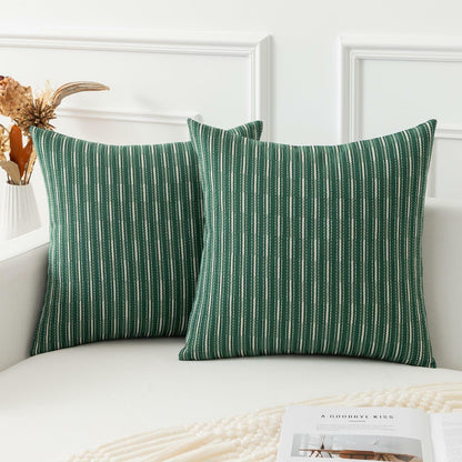 K KEVIN TEXTILE Boho Woven 18x18 Pillow Covers Set of 2 Dark Green