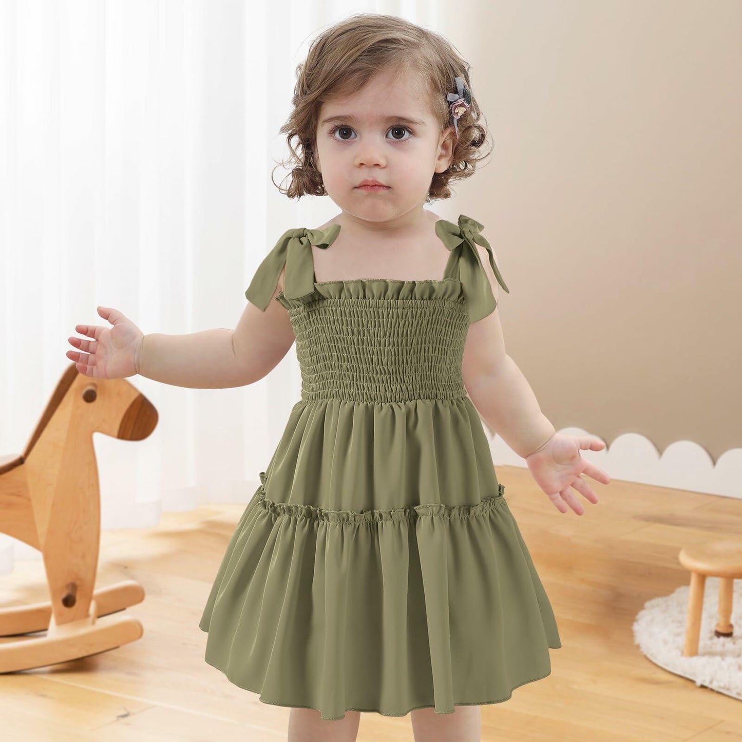 Neutocd Toddler Girls Sleeveless Summer Dress Solid Green Size 5-6 Years
