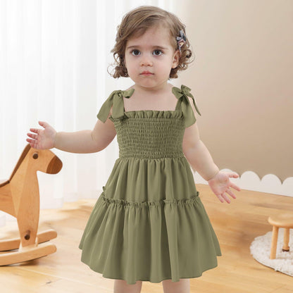 Neutocd Toddler Girls Sleeveless Summer Dress Solid Green Size 5-6 Years