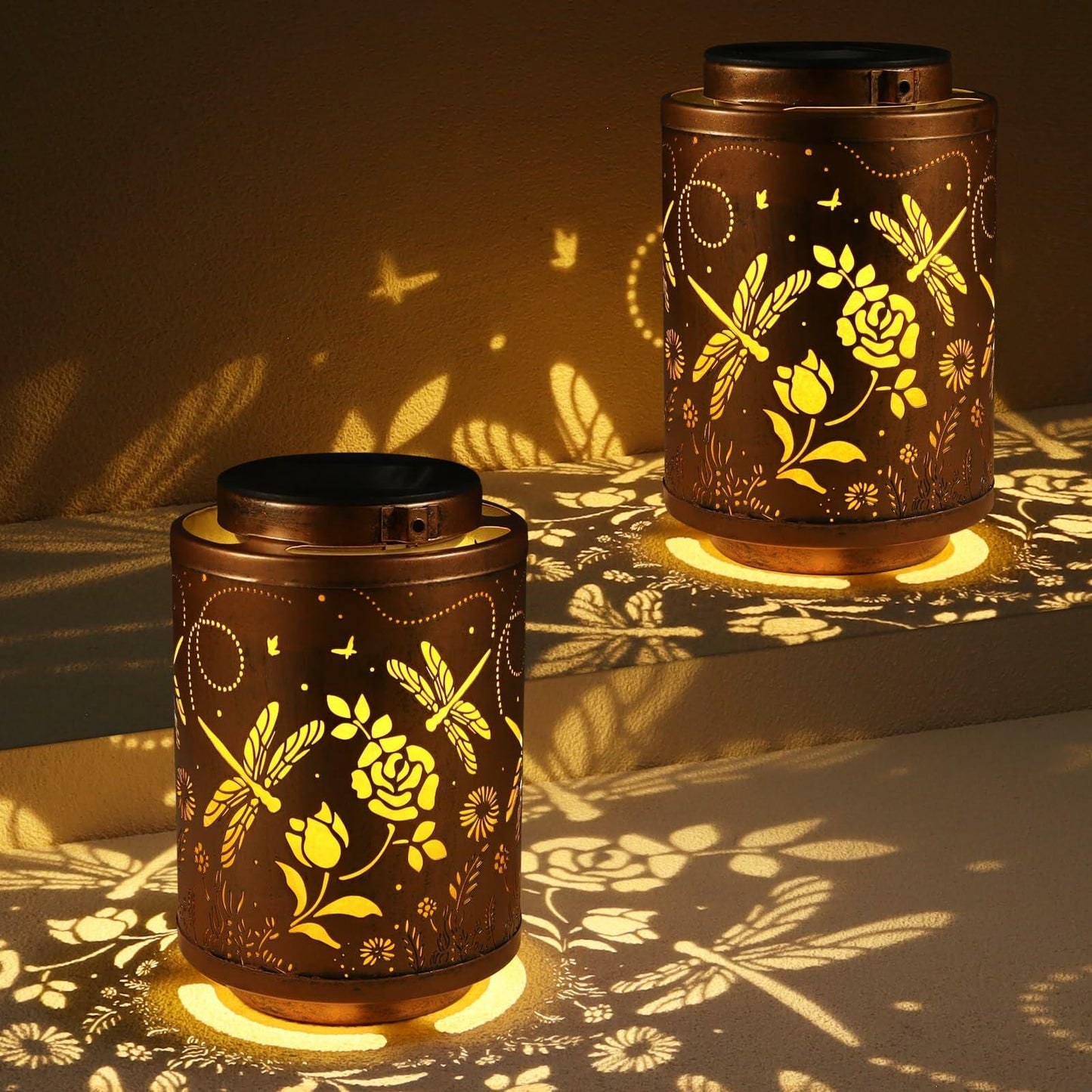 Tepaken 2 Pack Solar Lanterns Outdoor Waterproof Metal Hanging LED Mushroom
