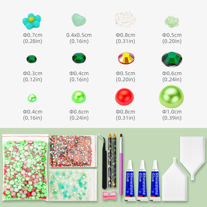 MYYKO 160g Christmas Flatback Rhinestones Half Pearls Mix Size 3-10mm Red Green
