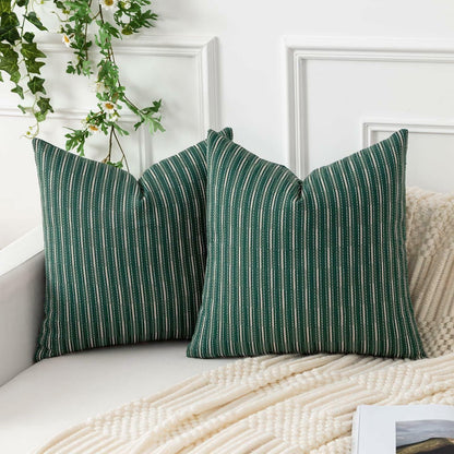 K KEVIN TEXTILE Boho Woven 18x18 Pillow Covers Set of 2 Dark Green