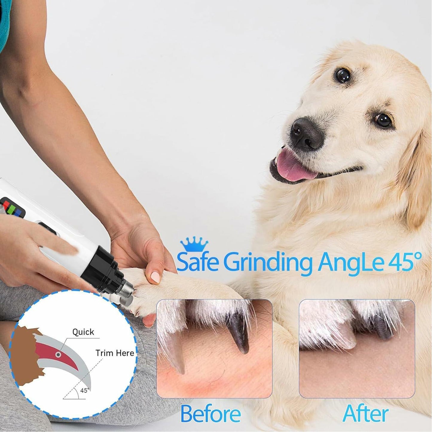 Generic Nail Grinder for Dogs Rechargeable USB LED Light 3 Speeds 1+2 Heads