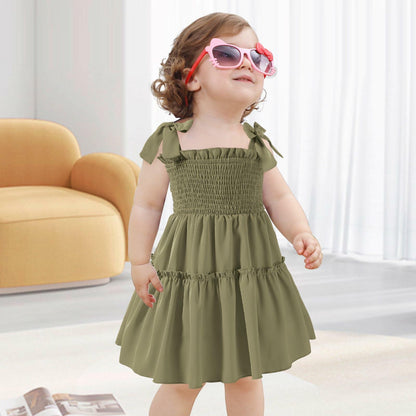 Neutocd Toddler Girls Sleeveless Summer Dress Solid Green Size 5-6 Years