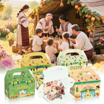 LOONELO Sukkot Party Favor Boxes 12pcs Green Cardstock Gift Bags with Handles