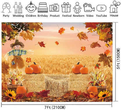 XCKALI Autumn Photography Background Thanksgiving Pumpkin Maple Leaf 7x5ft