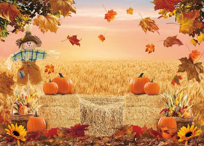 XCKALI Autumn Photography Background Thanksgiving Pumpkin Maple Leaf 7x5ft