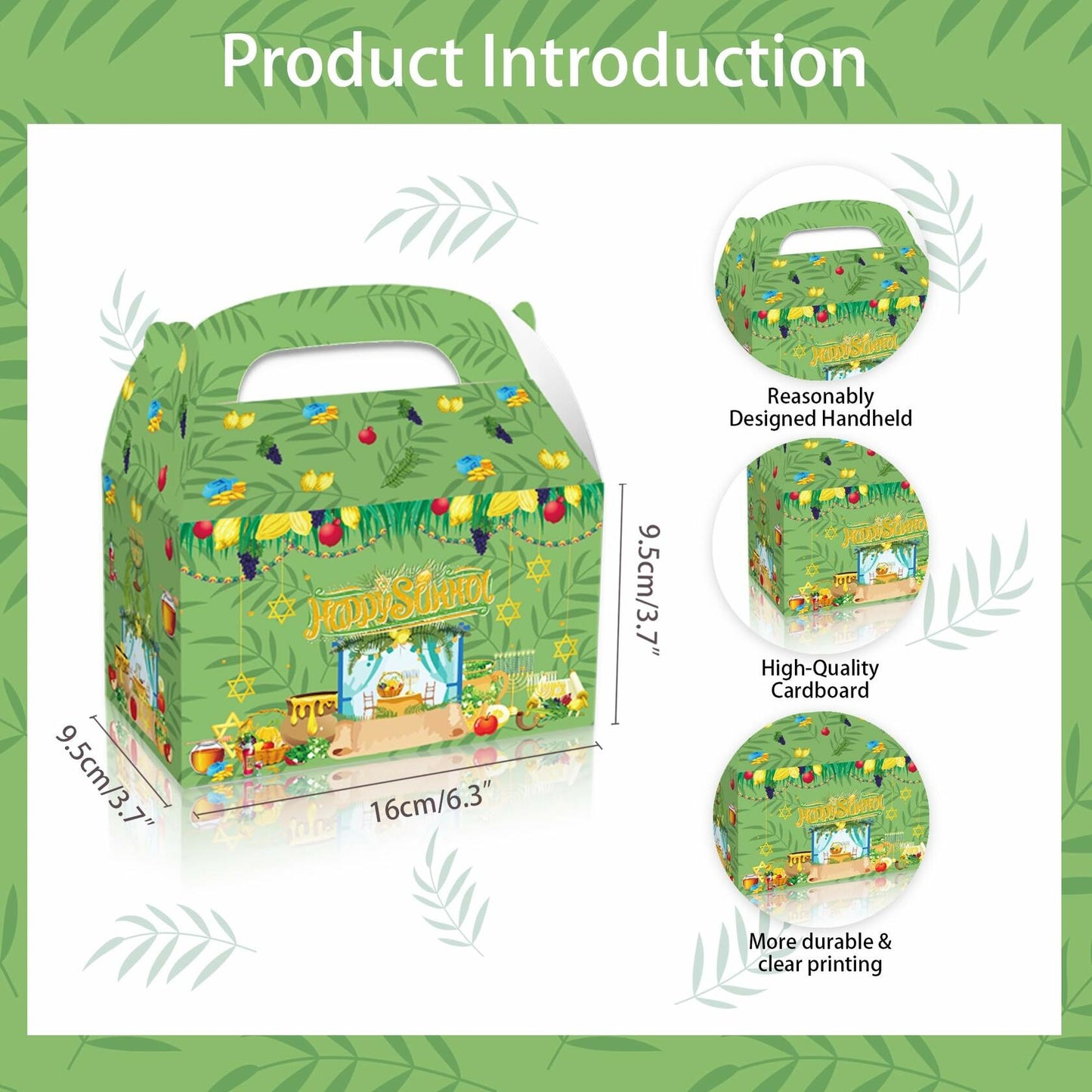 LOONELO Sukkot Party Favor Boxes 12pcs Green Cardstock Gift Bags with Handles