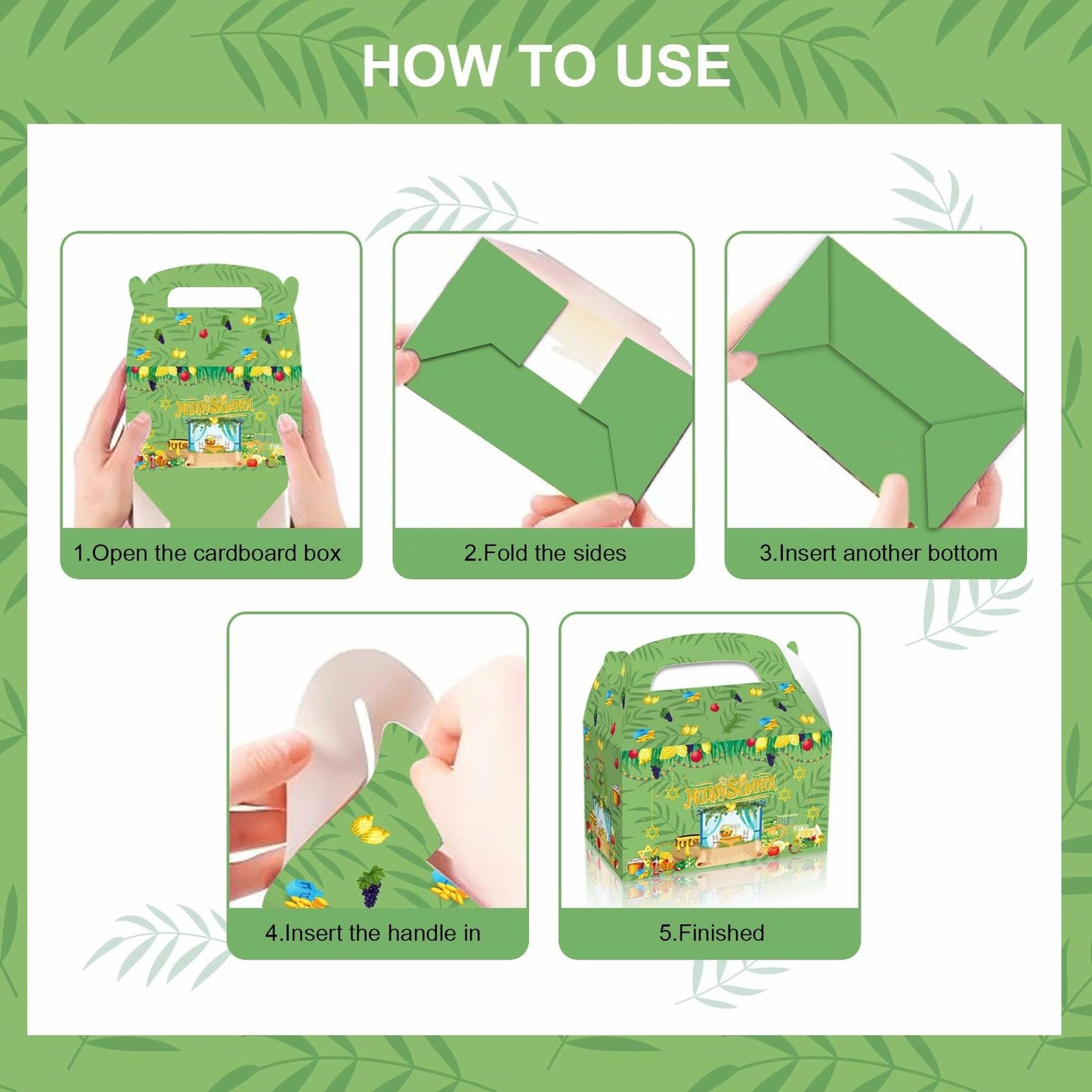 LOONELO Sukkot Party Favor Boxes 12pcs Green Cardstock Gift Bags with Handles