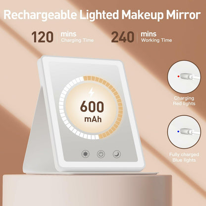 BACK KTCL 2 Pack 2025 Rechargeable Travel Makeup Vanity Mirror 72 LED Lights