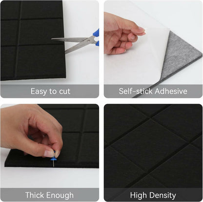 YUSALCEF 12 Pcs Large 11.8" Felt Bulletin Board Tiles Black with 60 Push Pins