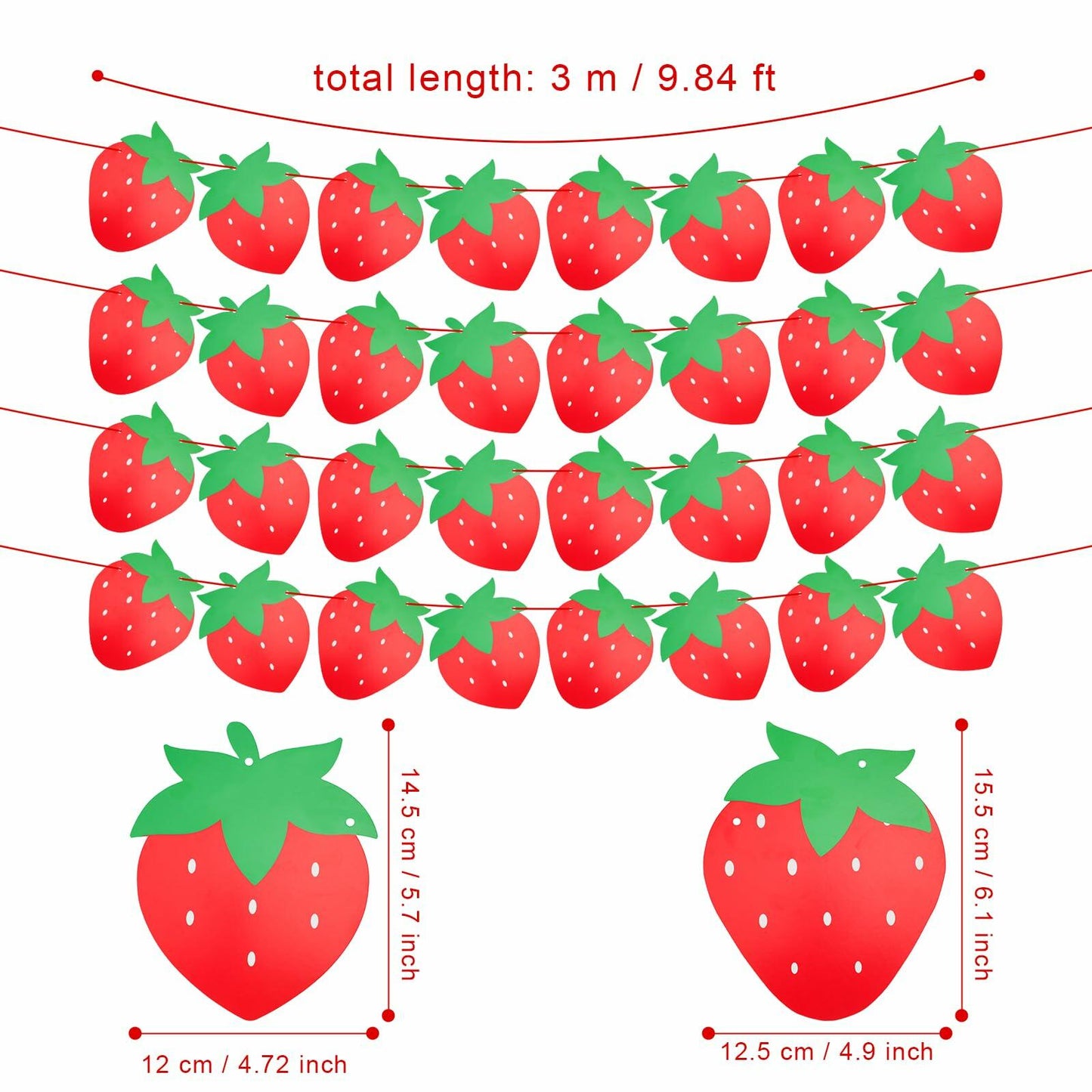 PEUTIER 4pcs Strawberry Party Banners Baby Shower Decorations Red Paper