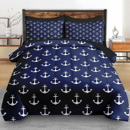 Pamnest Twin Comforter Set Nautical Navy Blue 5 Pcs Bedding Size Twin