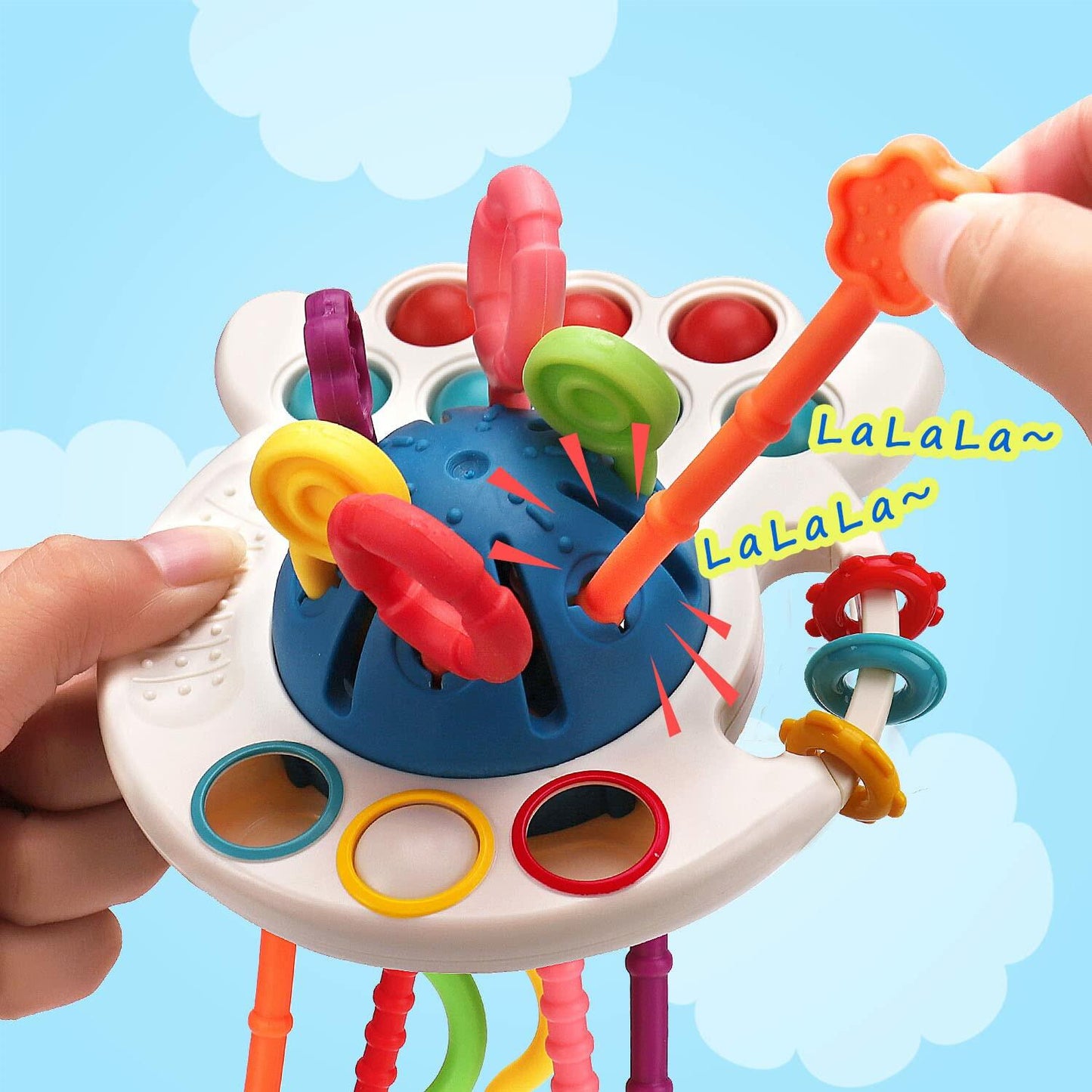 Thremhoo Montessori Silicone Baby Pull String Toy Toddler Red Blue Multi-color