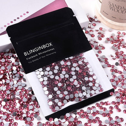 Blinginbox Glass Flatback Rhinestones Crystal Round Gems Rose SS20 1440pcs
