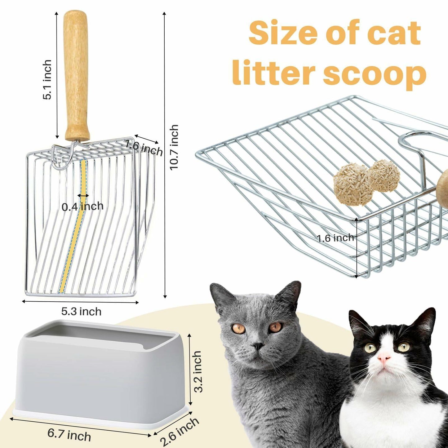 Thirdream Stainless Steel Cat Litter Scoop with Wood Grip Heavy Duty