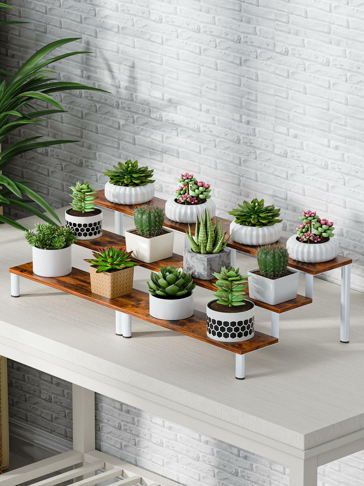 MIMIyasha 3 Tier Wooden Display Stand Riser Organizer White 4 pcs