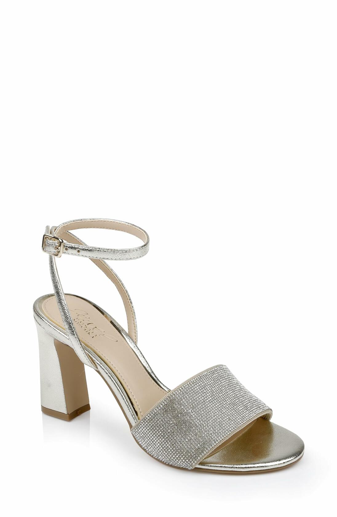 Women Silver Rhinestone Block Heel Sandals Ankle Strap Dress Shoes