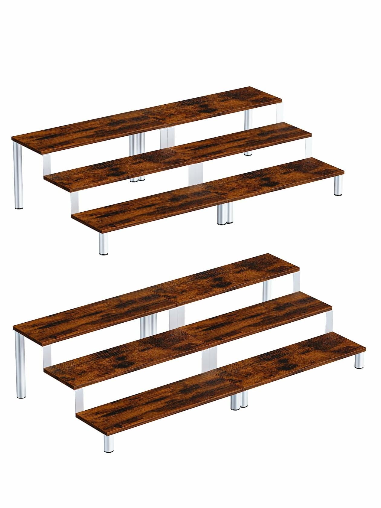 MIMIyasha 3 Tier Wooden Display Stand Riser Organizer White 4 pcs