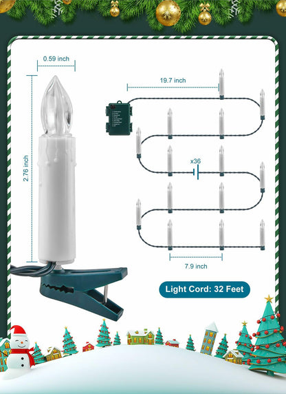 Minetom 50LED Battery Operated Christmas Tree Candles Warm White 48FT 8 Modes